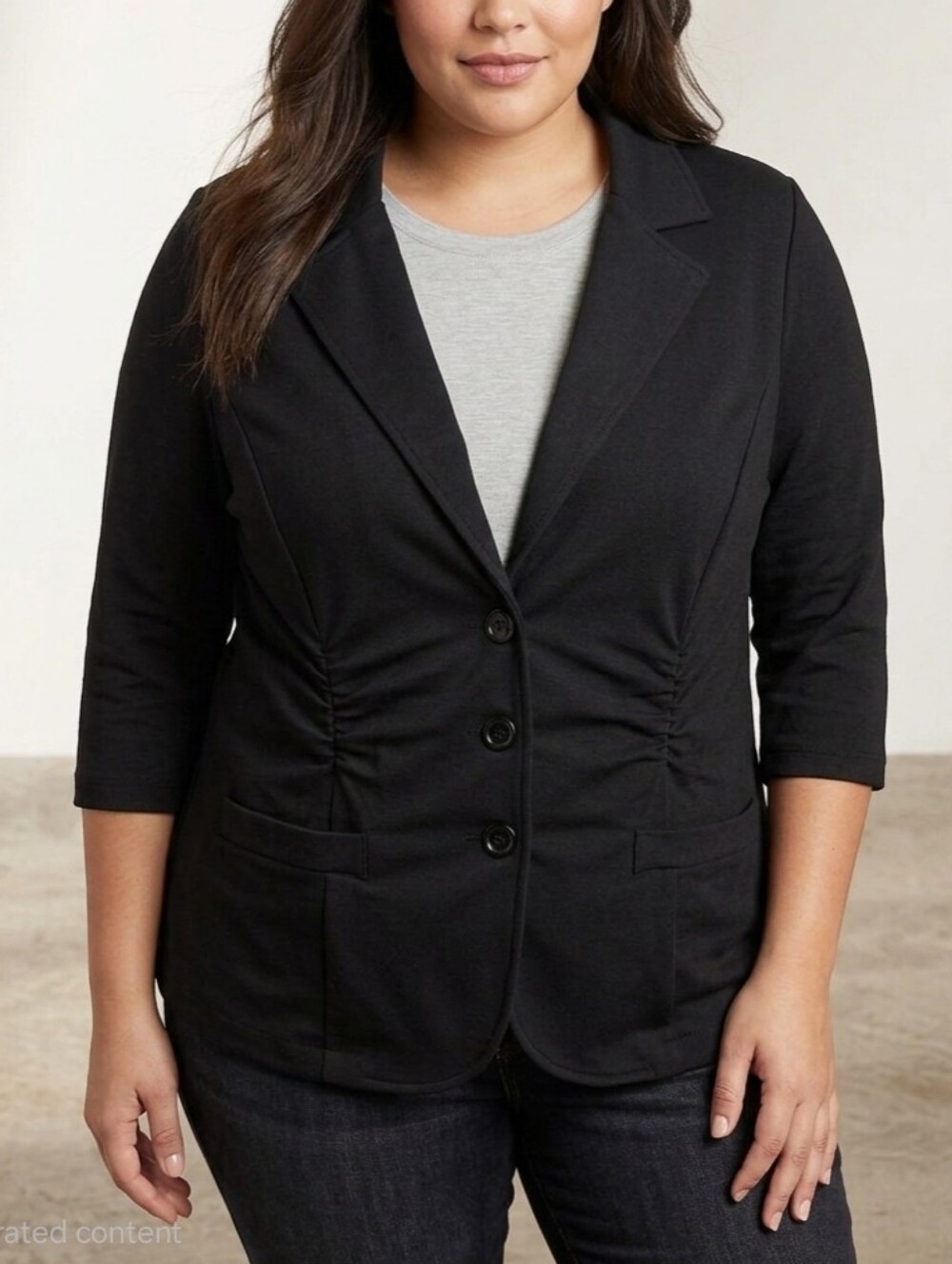 Maurices Black Ruched Button Up Stretch Blazer Jacket Womens Plus 1X 16W-18W